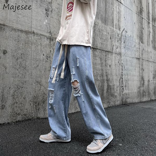 

men's jeans ripped men summer personality design handsome european stylish high street teens baggy allmatch drawstring 230811, Blue