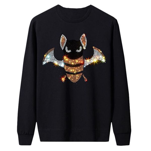 

mens womens rhinestone design long sleeves pullover crew neck t-shirt sweatshirts casual sweat shirts autumn winter2792, White;black