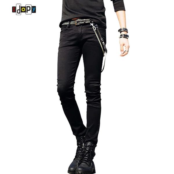 

selling mens korean designer black slim fit jeans punk cool super skinny pants with chain for male s913232r, Blue