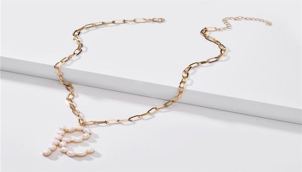 

natural freshwater pearl initials pendant baroque pearl letter curb thick chain link necklace for women wedding party jewelry gift3052300, Silver