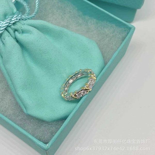 

tiffay s925 sterling silver high edition diamond cross ring fashion simple bird's nest