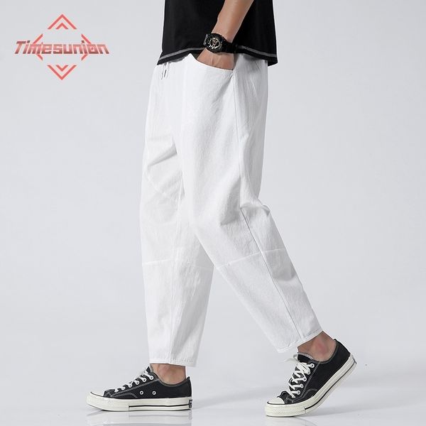 

men's pants 100% cotton summer casual pants man trendy japanese cropped pants loose pants men 5xl 230811, Black