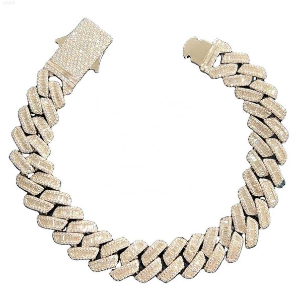 

custom chain factory price 925 sterling silver 18mm width d color vvs moissanite fine baguette cuban chain