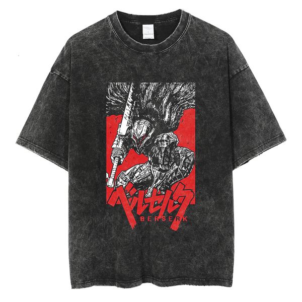 

men's t-shirts berserk print t shirt men vintage washed t-shirt anime guts graphic tshirt hiphop streetwear tees summer casual cotton t, White;black