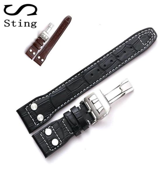

genuine soft calf leather watch band strap for iwc mark 17 series watch band 20 22mm belt bracelet with rivet t1907052699774, Black;brown