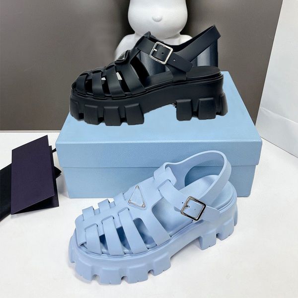 

summer fashion sandal platform casual sandals alphabet belt buckle heels leather woman thick soled shoe loafers woven women designer shoes l, Black
