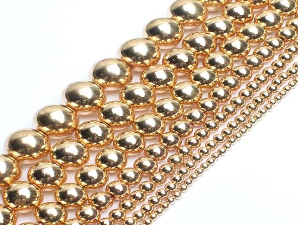 

natural stone light golds plated hematite round loose beads for jewelry making diy jewelry 15quot pick size 234681012mm 171886317, Black