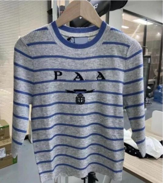 

new spring and summer womens knits designer high end luxury pure cotton stripe elastic patchwork color classic t shirt 1bt2 grey, White