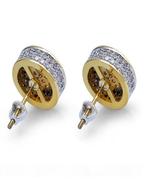 

hip hop screwback stud earrings cylinder shape shining white zircon dangle earrings gold plated vintage geometric jewelry wholesal1369926, Golden;silver