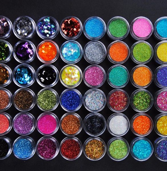 

48pcs body glitter powder for eye body art decoration mix glitter ultra fine nail art glitter colorful dust powder makeup4290950, Silver;gold