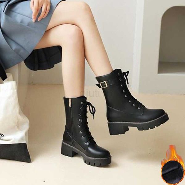 

dress shoes women's short boots winter plush thick fashion large women's lace up short boots low heel fashion leisure winter warm, Black