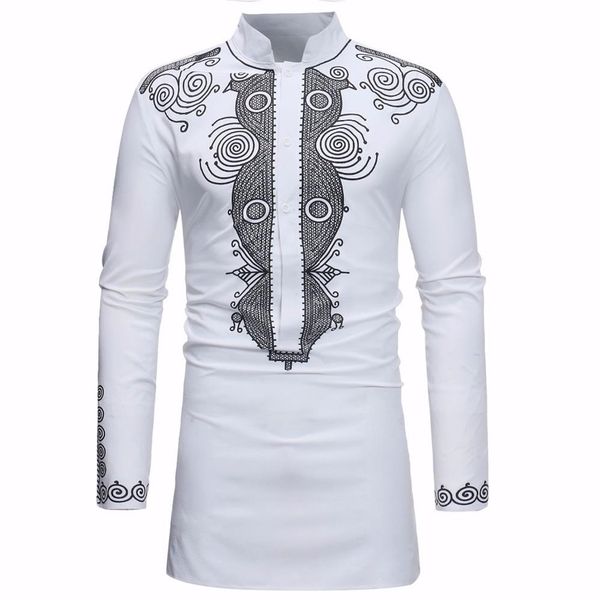 

african dashiki shirt men 2018 spring autumn new stand collar long sleeve shirt men casual african clothing camisas para hombre2371, White;black