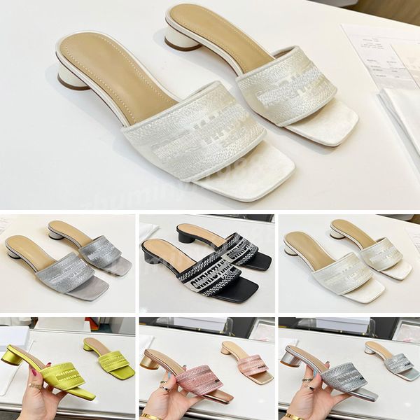 

classic designer shoes women beach half slippers leather thick metal slides cowhide slipper summer woman shoes lazy sandals high heeled shoe, White;red