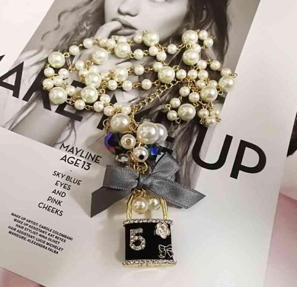 

korean trendy sweater pendant long pearl necklace for women party jewelry7197328, Silver