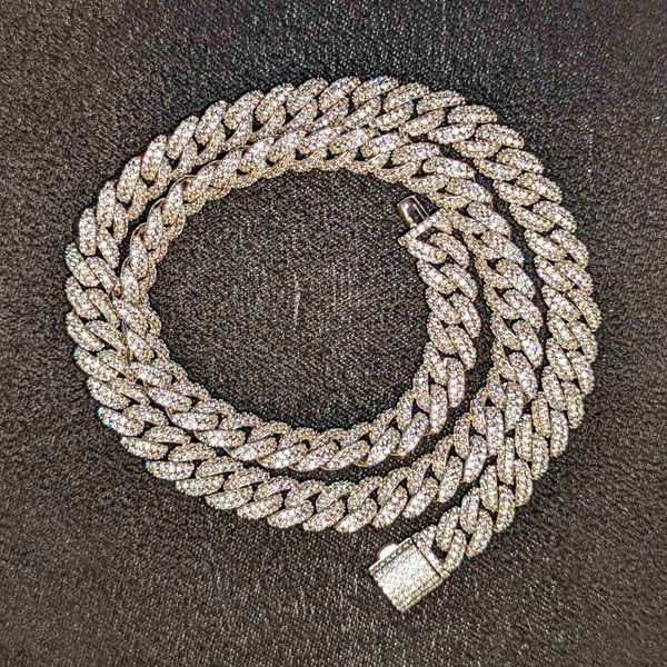 

lab grown certified diamond jewelry 925 silver 9mm double rows igi hpht synthetic diamond lab grown diamond cuban link necklace