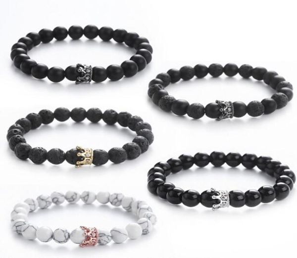 

natural volcanic stone micro inlaid crown bracelet fashion creative matte smooth bracelet gb16747712037, Black