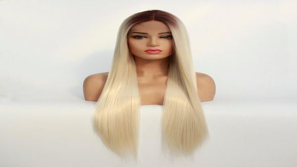 

blonde ombre synthetic lace front wig 24inch heat resistant long straight synthetic hair wig glueless blonde synthetic lace front 7142451, Black