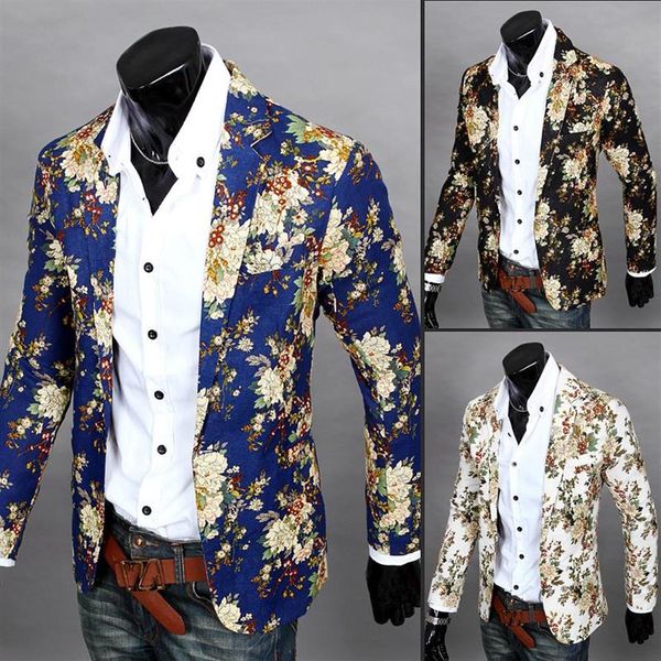 

whole- men floral casual slim blazers 2017 new arrival fashion party single breasted men suit jacket stage costumes for singer274w, White;black