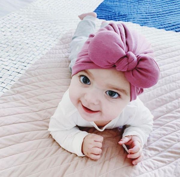 

winter reborn baby ins pretty rabbit ear cotton hat 16 colors childrens solid soft indian hat boys girls outdoor cute turban8116204, Yellow