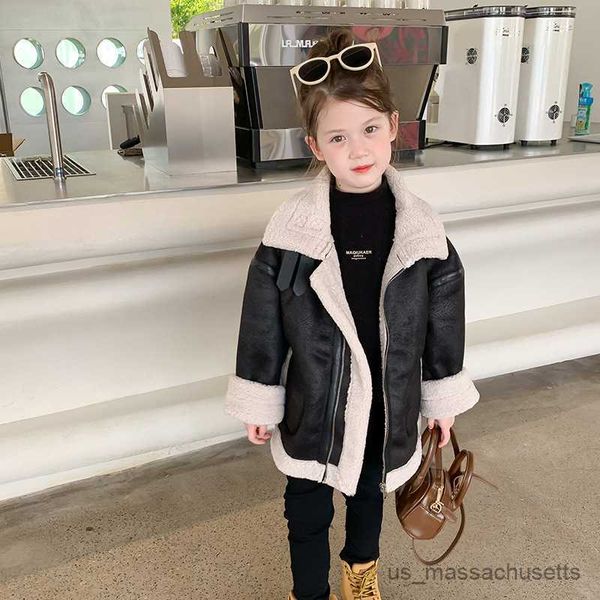 

jackets girls boys winter coats cashmere warm fake leather coat jacket kids birthday casual clothes children overcoats 2-12t r230812, Blue;gray