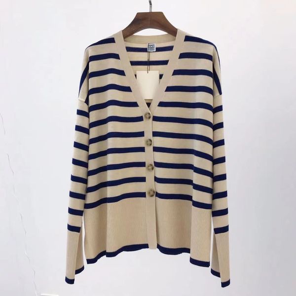 

auth toteme loose striped knitted sweater jacket, Black;brown