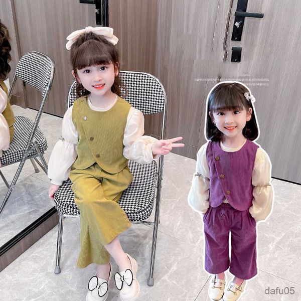 

clothing sets girls clothing blouse vest pants clothing for girls casual style girls clothes set toddler children clothing r230812, White
