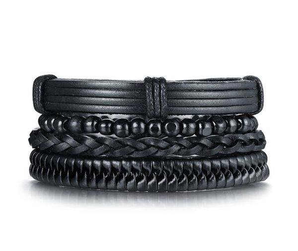 

4pcs lot vintage black leather friendship bracelets set for male bangle braclet braslet man pulseira masculina jewelry bl4279041912