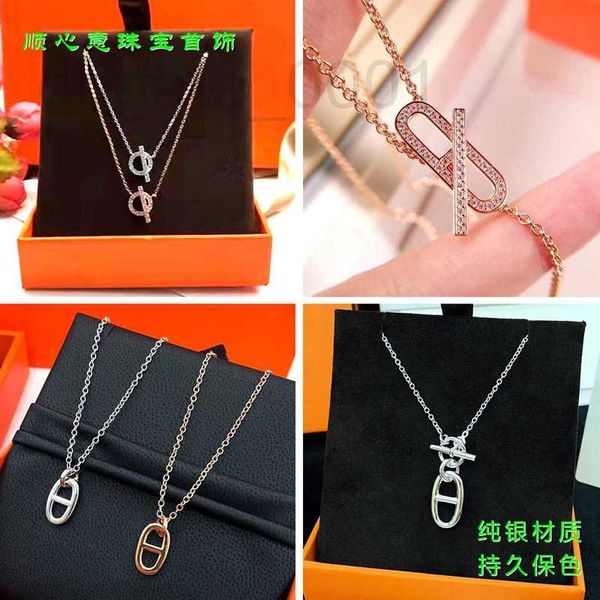 

strands, strings designer pig nose necklace women's 925 silver plated 18k gold essence craft full diamond small q tassels fashion simpl, Black