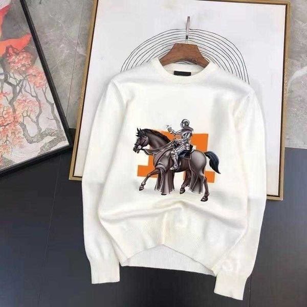 

light luxury mens sweater fashion h war horse print pullover coat designer sweater round neck warm and cold-proof long-sleeved knitted top, White;black