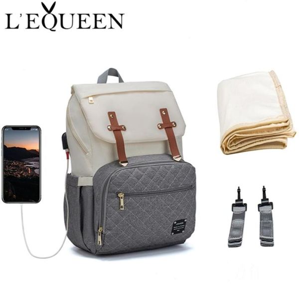 

lequeen brand diaper bag large capacity usb mummy bag travel backpack designer nursing bag for baby care 2108318843483