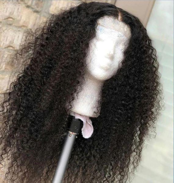 

soft black color long kinky curly lace front wig for women with babyhair high temperature daily wear deep wave glueless 180density6729299, Black;brown