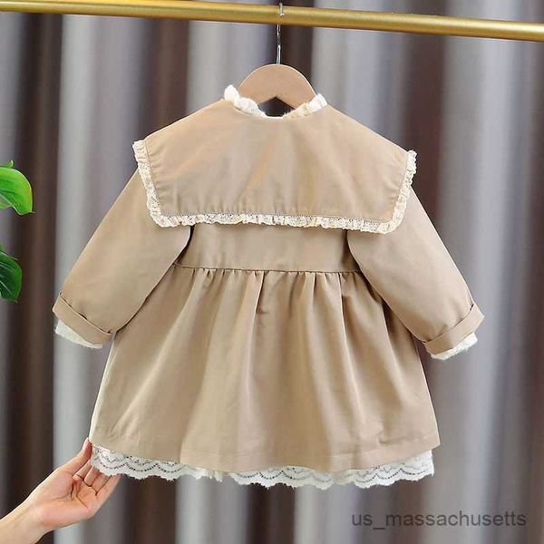 

jackets pink/khaki baby girls collar trench coats spring autumn jackets kids princess birthday overcoat children clothes r230812, Blue;gray