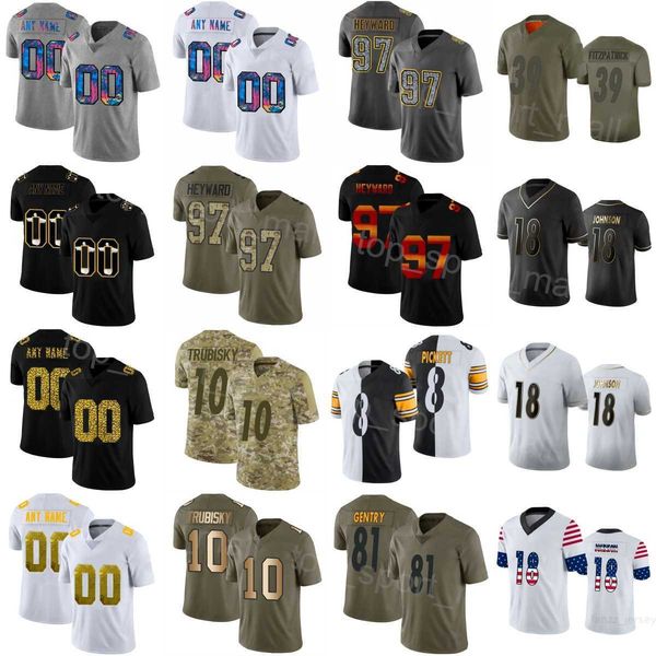 

men football 10 mitch trubisky jerseys 22 najee harris 30 jaylen warren 89 gunner olszewski 77 broderick jones 8 kenny pickett 18 diontae jo, Black;red