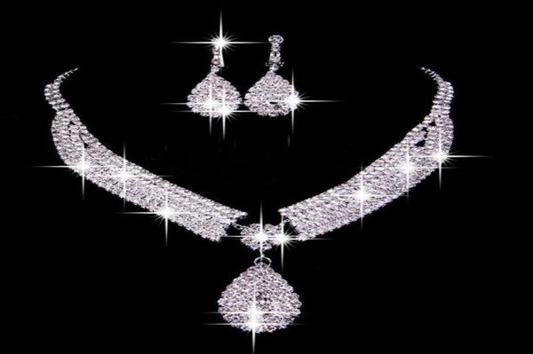 

luxury bridal accessories necklace earrings accessories 2020 wedding jewelry sets two pieces fashion style 8633904, Silver