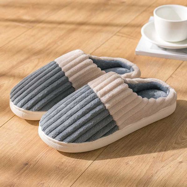 

slippers cotton slippers men's simple non slip warm home couple thick bottom plus men women shoes home slippers man shoes, Black