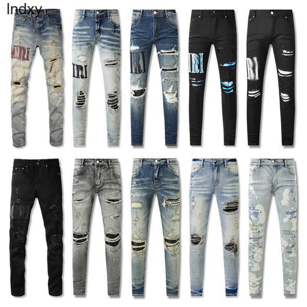 

2023new men jeans hole light blue dark gray italy brand man long pants trousers streetwear denim skinny slim straight biker jean for d2 ###