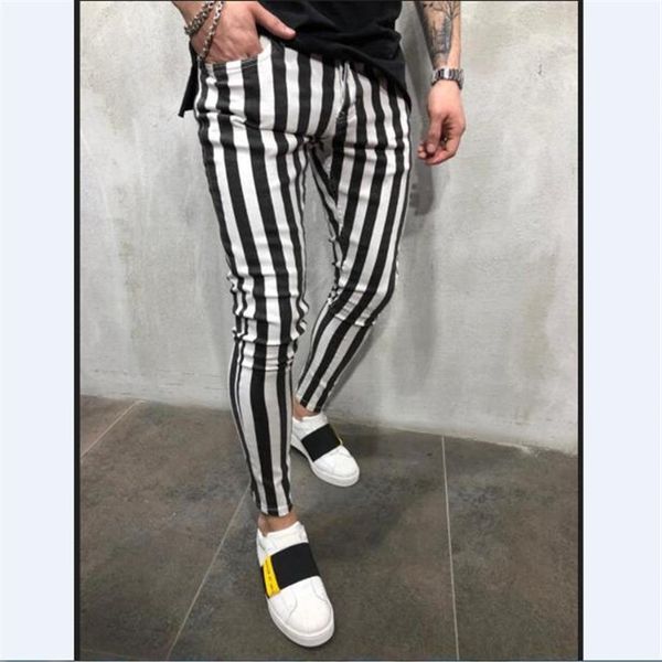 

joggers with black white stripes for men casual pants fitness sportswear pencil bottoms skinny sweatpants trousers2203