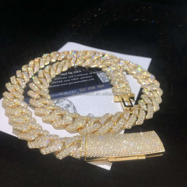 

gold plated custom moissanite jewelry 15mm cuban link chain classic style solid sier iced out hip hop cuban necklace, Silver