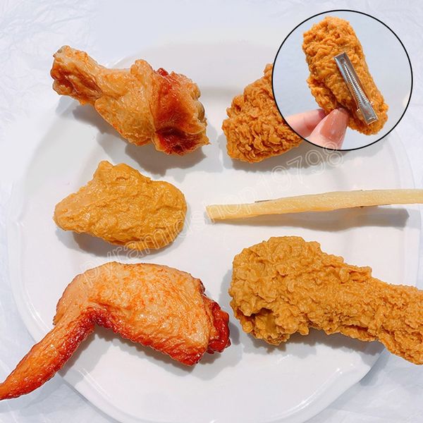 

roasted chicken legs crispy wings french fries hair clips simulation food fried chicken hairpin accessories gift, Slivery;white