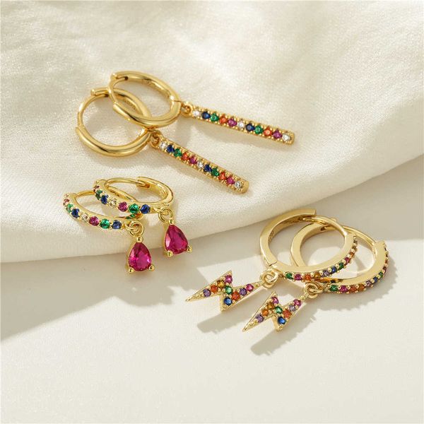 

canner lightning star cross color zircon earrings for women korean fashion piercing hoop pendiente wedding jewelry, Silver