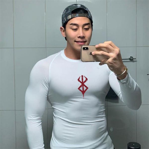 

men's t-shirts anime berserk compression tshirt men fitness tight long sleeve sport t shirt training jogging shirts gym sportswear quic, White;black