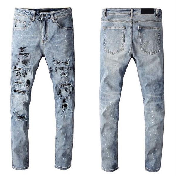 

mens jeans classic hip hop pants stylist jeans distressed ripped biker jean slim fit motorcycle denim jeans ly10283g, Blue
