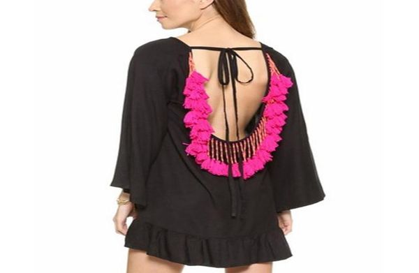 

women039s backless tassel beachwear cover up bikini swimsuit dress blouse8593790, White;black