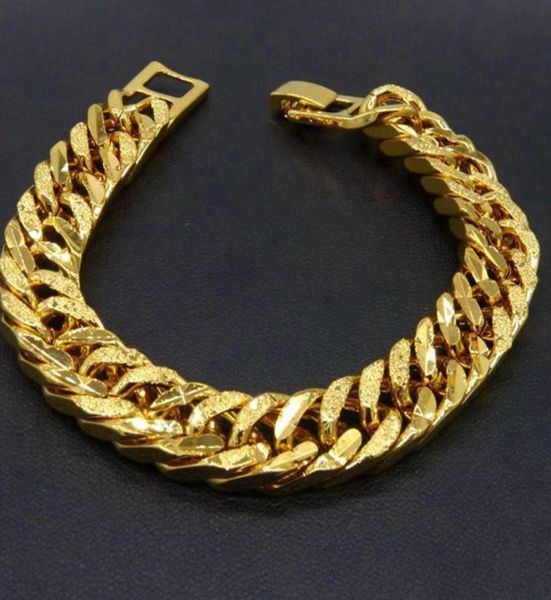 

11mm thick solid bracelet 18k yellow gold filled classic massive mens bracelet wrist chain fashion jewelry3226102, Black