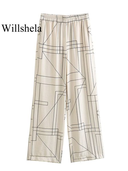 

women's pants s willshela women fashion printed pleated straight vintage high elastic waist full length female chic lady trousers 23081, Black;white