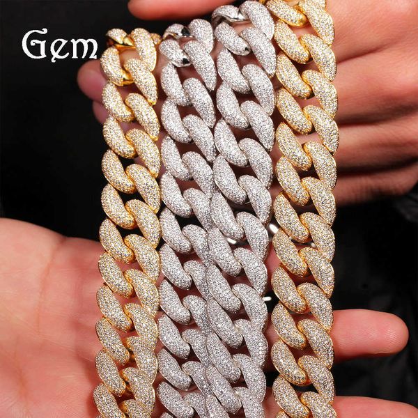 

hip hop exaggerated 18mm full diamond cuban necklace men's cool fashion big gold chain trend rap accessories, Silver