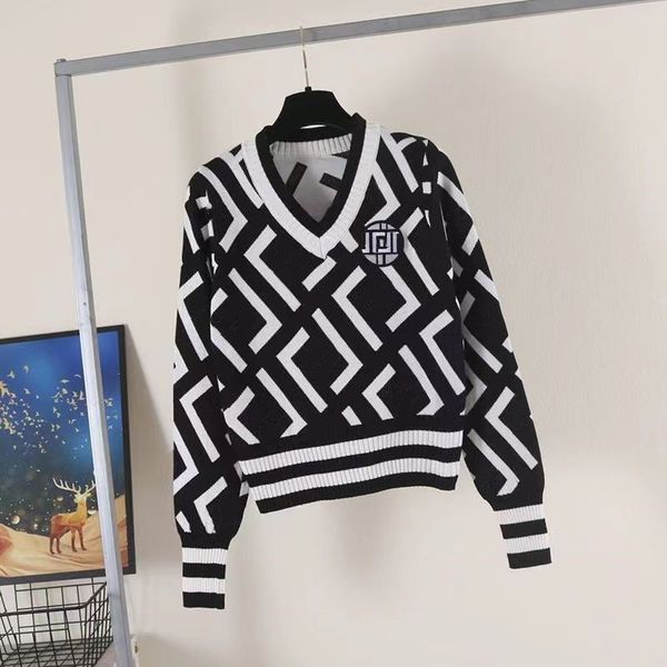 

desinger v neck sweater women sweater f letter graphic sweater pullover round neck high end jacquard sweater advanced version france trendy, White;black
