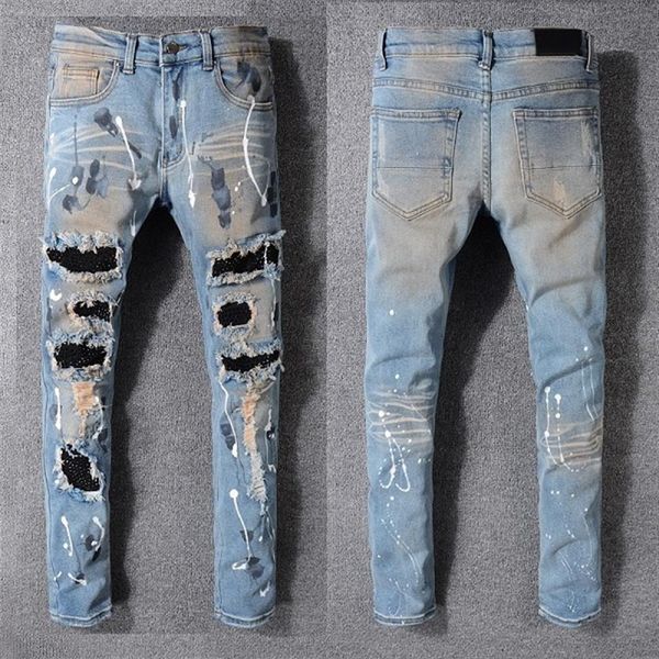 

2022 fashion skinny mens luxury designer denim jean holes trousers biker pants 523 jeans size 28-40232q, Blue