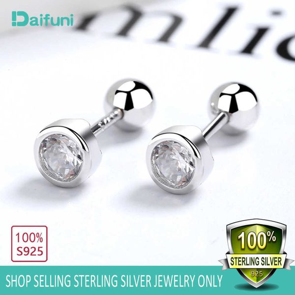 

daifuni real 925 sterling silver fashion round 4/5/6mm cz beads screw stud earrings for women wedding party fine jewelry gift