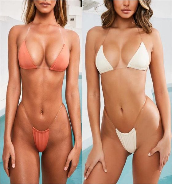 

brazilian micro bikini mini thong swimsuit maillot de bain femme 2019 transparent invisible bra string swimwear swim suit1886623